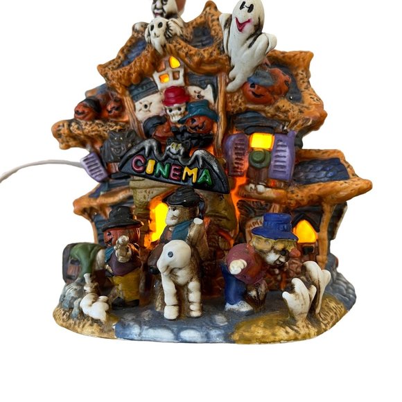 Spooky Hollow Ghost Haunted Cinema Halloween Lighted House Village ceramic Decor - Picture 3 of 10